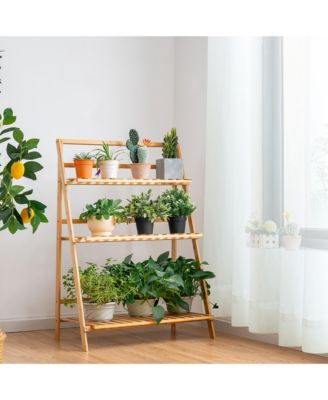 Bamboo Ladder Plant Stand 3-Tier Foldable Flower Pot Display Shelf Rack