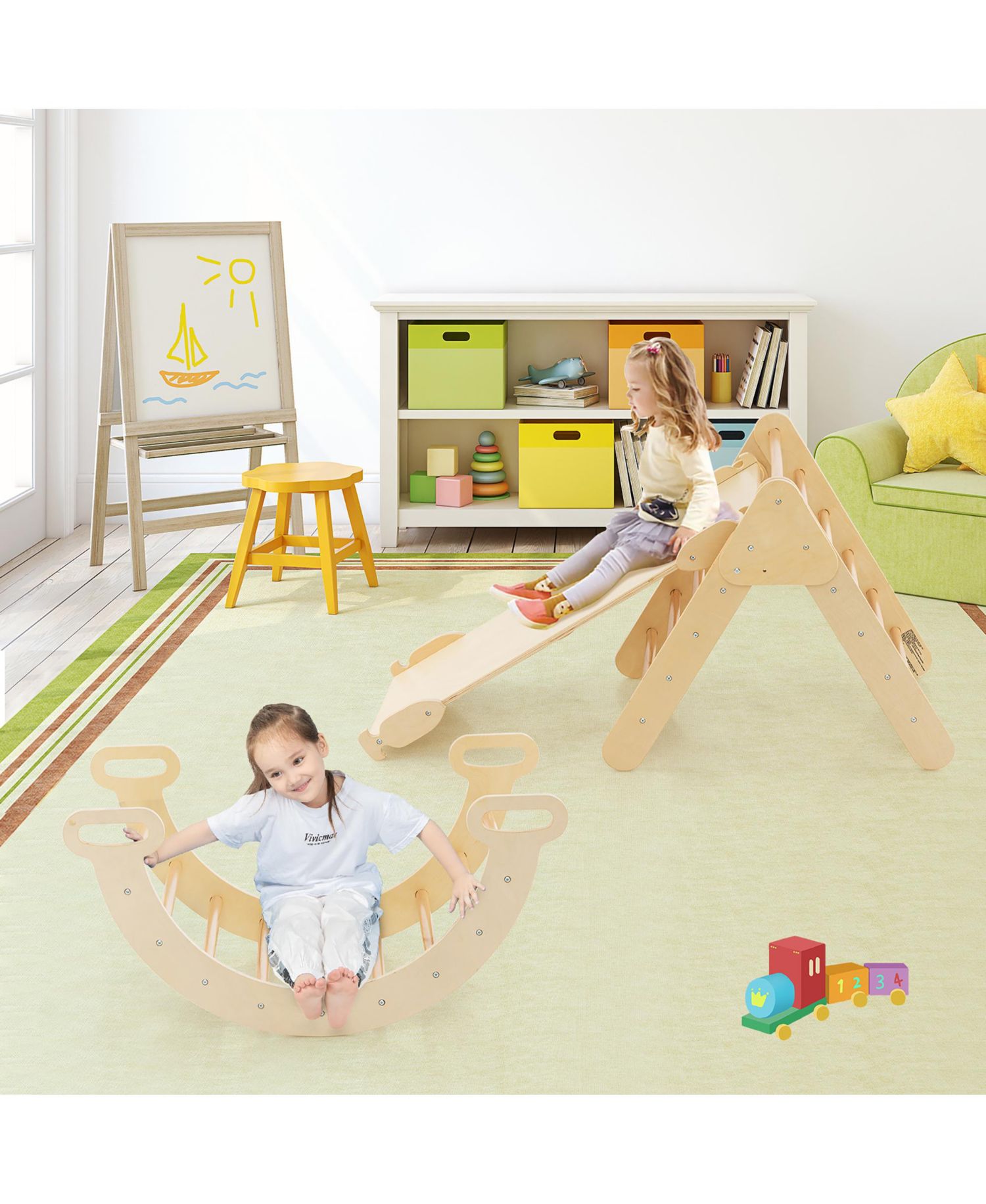 Toddler 3-in-1 Montessori Climbing Triangle, Climbing Arch and Ramp, 3-Piece Set