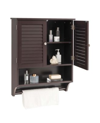 Bathroom Wall Mounted Medicine Cabinet with Louvered Doors and Towel Bar