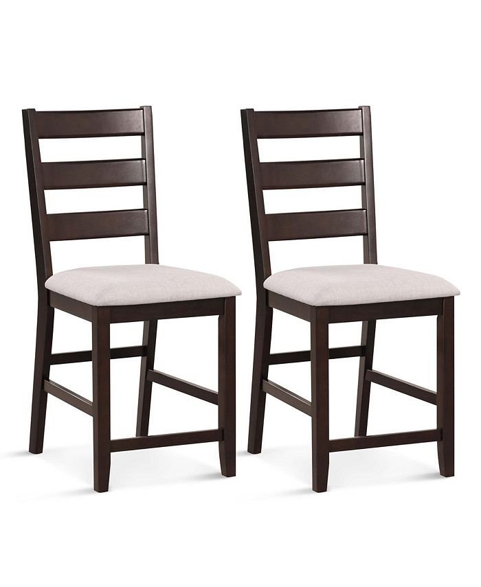 Costway Set of 2 Upholstered Bar Stools 24'' Rubber Wood Dining Chairs