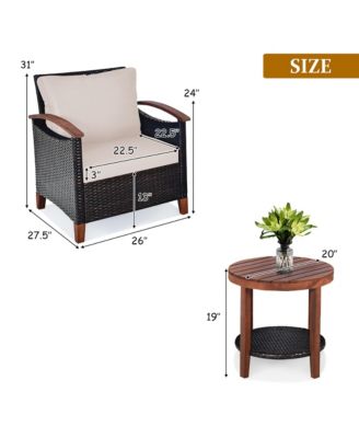 3PCS Patio Wicker Sofa Set Acacia Wood Frame