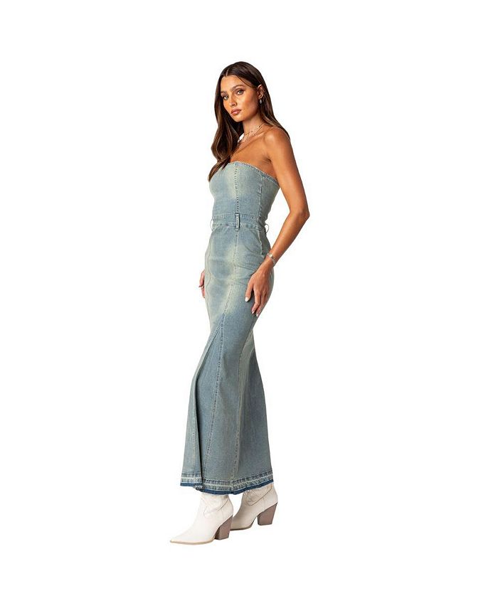 Edikted Womens Astoria Slitted Denim Maxi Dress Macys