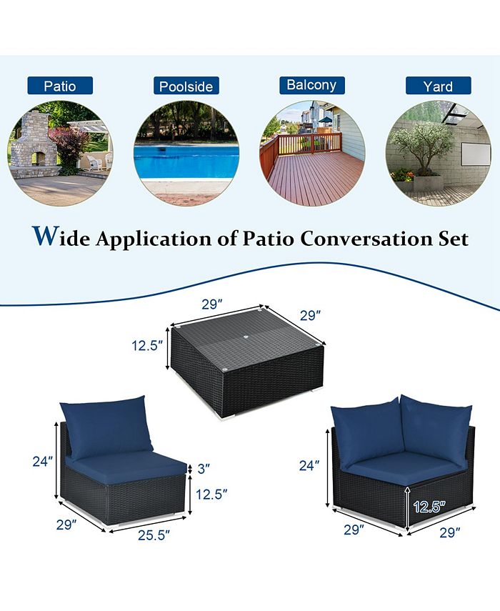 Costway 7PCS Patio Rattan Furniture Set Sectional Sofas Cushion Covers