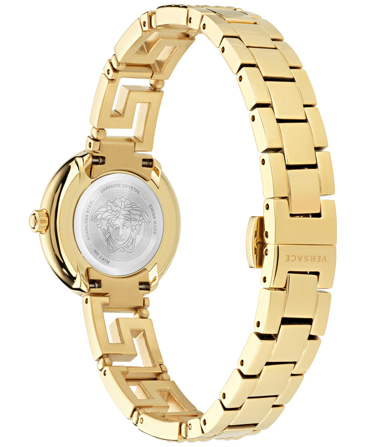 Shop Versace Women's Swiss Greca Goddess Gold Ion Plated Stainless Steel Cut-out Bracelet Watch 28mm In Ip Yellow Gold