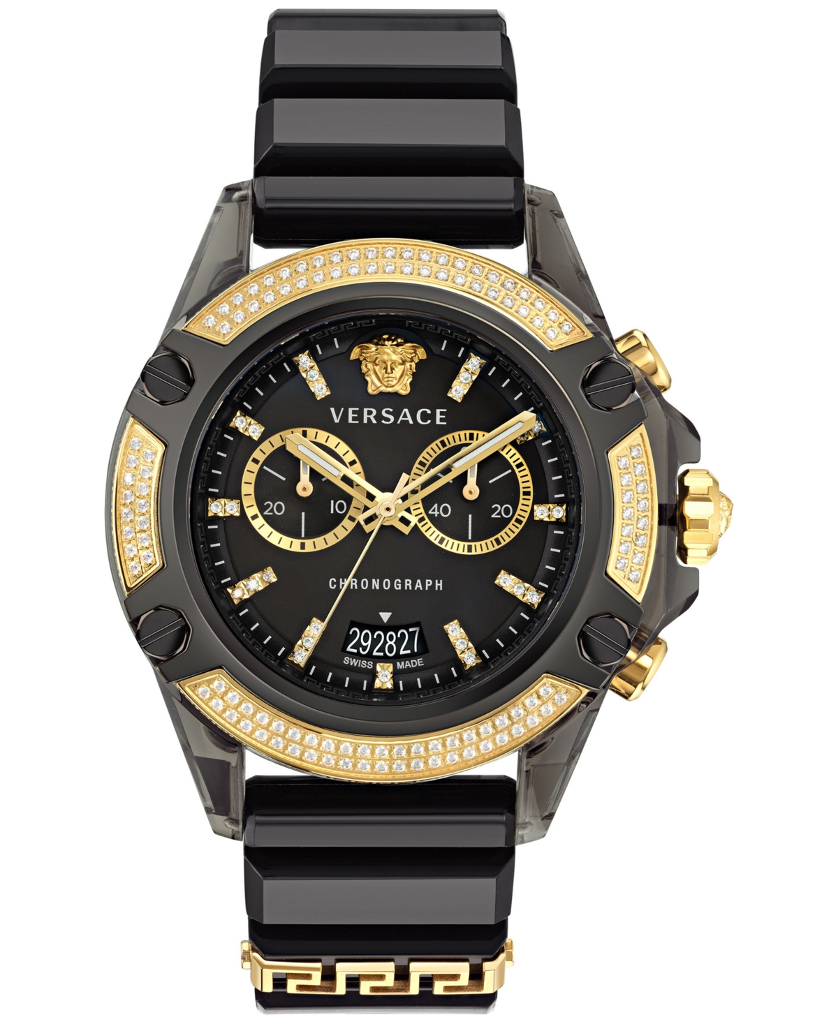 Shop Versace Men's Icon Active Swiss Chronograph Diamond (0.80 Ct. T.w.) Black Silicone Strap Watch 44mm In Transparent Black
