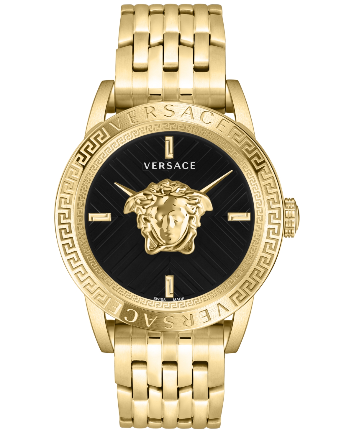 Shop Versace Men's V-code Swiss Ion-plated Gold-tone Stainless Steel Bracelet Watch 43mm In Ip Yellow Gold