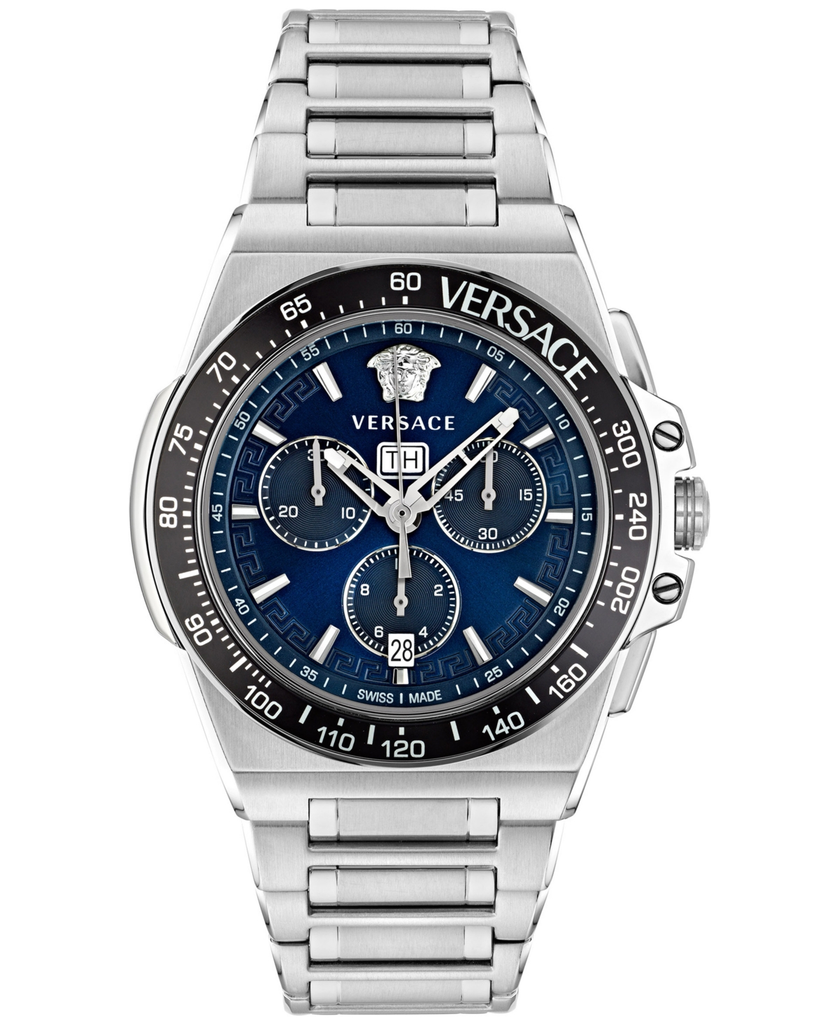 Shop Versace Men's Swiss Chronograph Greca Extreme Stainless Steel Bracelet Watch 45mm