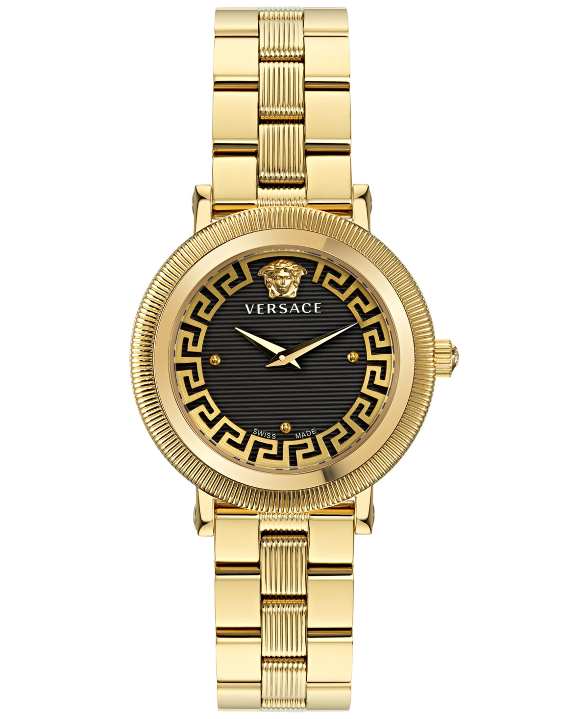 Shop Versace Women's Swiss Greca Flourish Gold Ion Plated Stainless Steel Bracelet Watch 35mm In Ip Yellow Gold