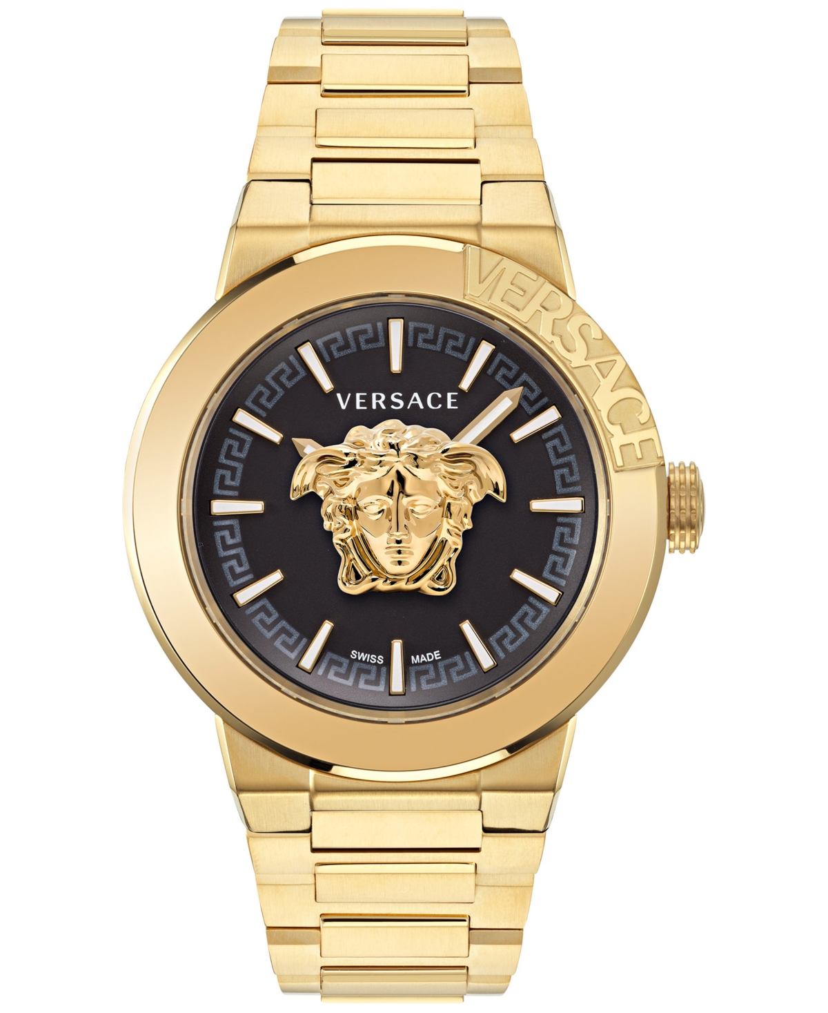 Shop Versace Men's Swiss Medusa Infinite Gold Ion Plated Stainless Steel Bracelet Watch 47mm In Ip Yellow Gold