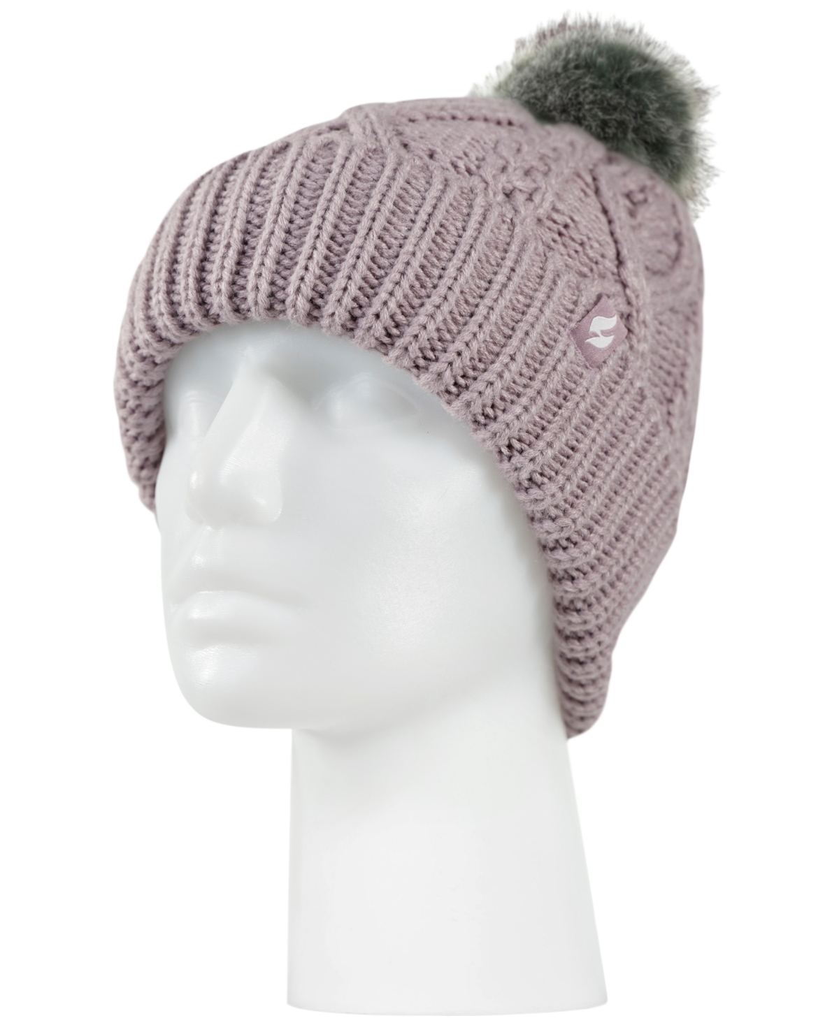 Heat Holders Brina Solid Cable Knit Roll Up Pom-pom Hat In Lilac