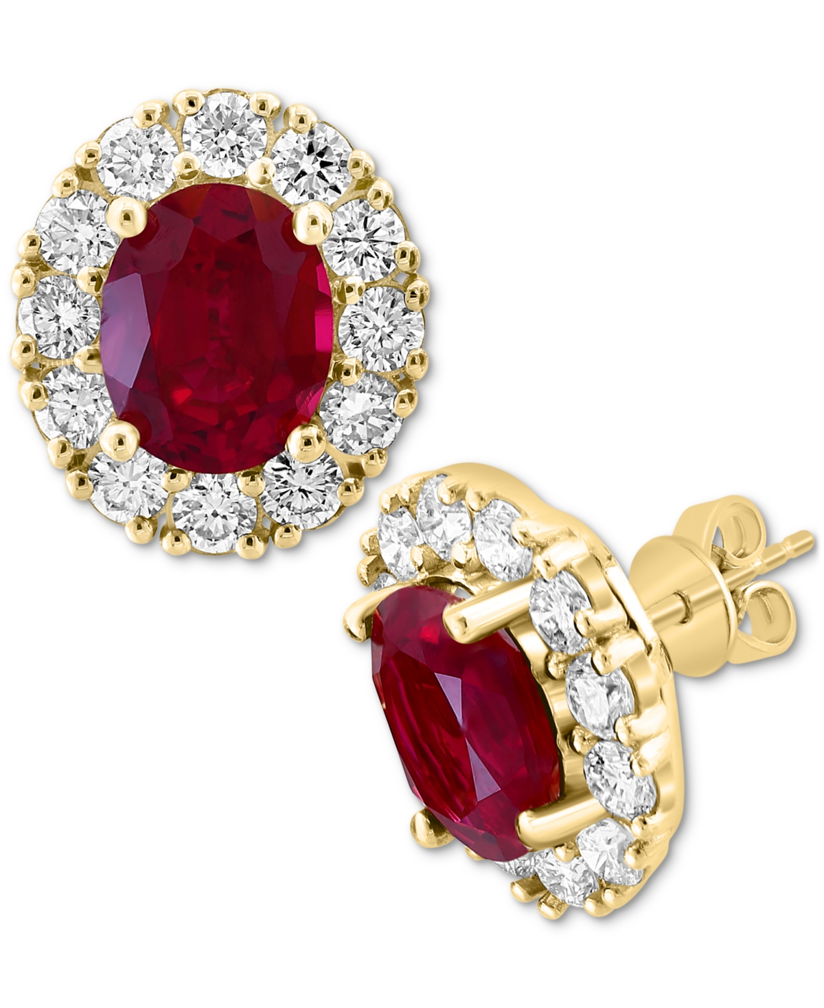 Effy Lab Grown Ruby (4-7/8 ct. t.w.) & Lab Grown Diamond (2-1/3 ct. t.w.) Halo Stud Earrings in 14k Gold - K Gold