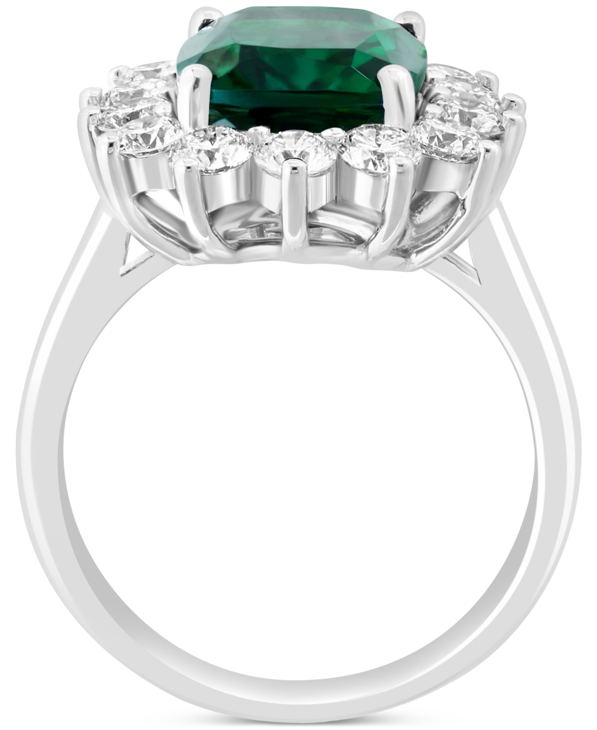 Effy Collection Effy Lab Grown Emerald (3-1/4 Ct. T.w.) & Lab Grown Diamond (1-3/8 Ct. T.w.) Halo Ring In 14k White  In Silver