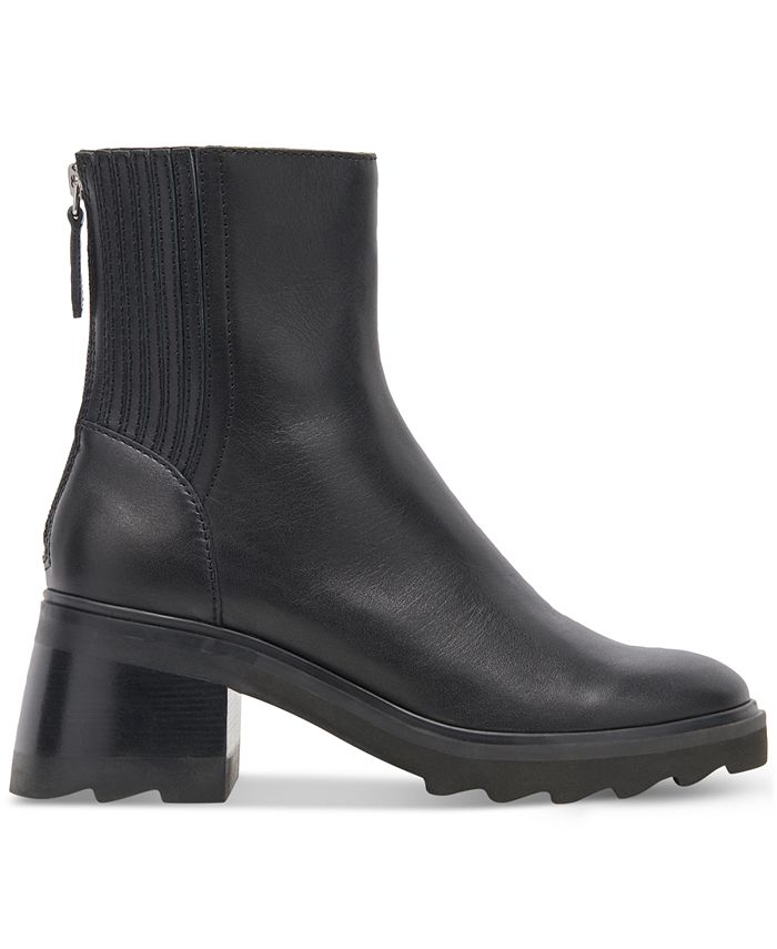 mecale leather stud detail block heel lug sole combat booties