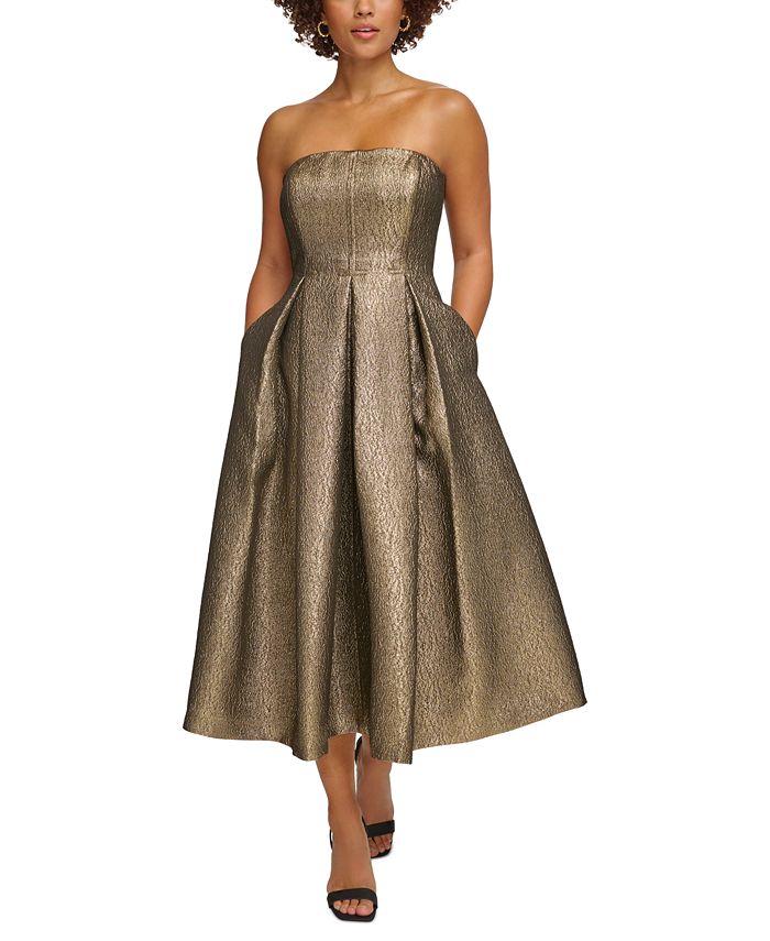 Calvin Klein Women's Strapless Metallic Jacquard Formal Dress - Macy's