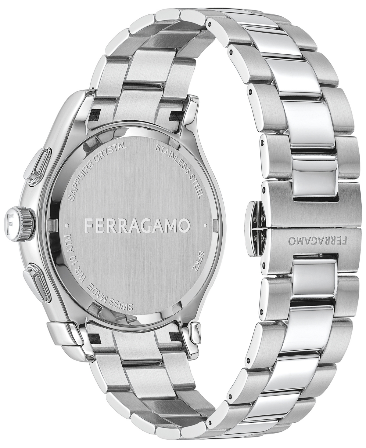 Salvatore Ferragamo Men's 1927 Swiss Chronograph Silver-Tone Stainless Steel Bracelet Watch 42mm