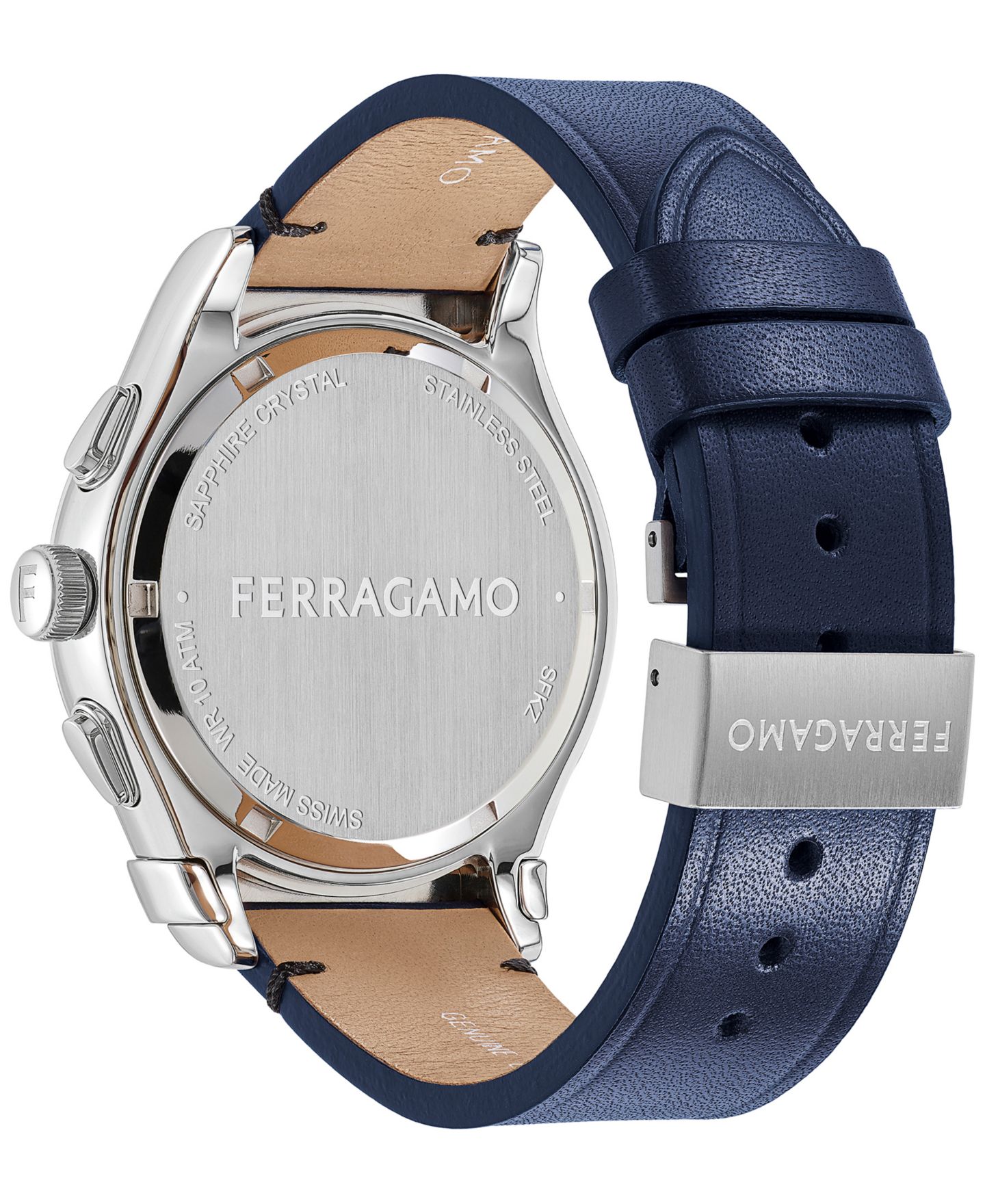 Мужские часы Ferragamo Salvatore 1927 Swiss Chronograph Blue Leather Strap Watch 42mm — фото 3