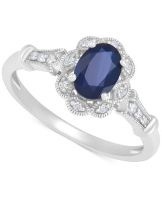 Macy's - Sapphire (1 ct. t.w.) & Diamond Accent Bead Frame Ring in 14k White Gold