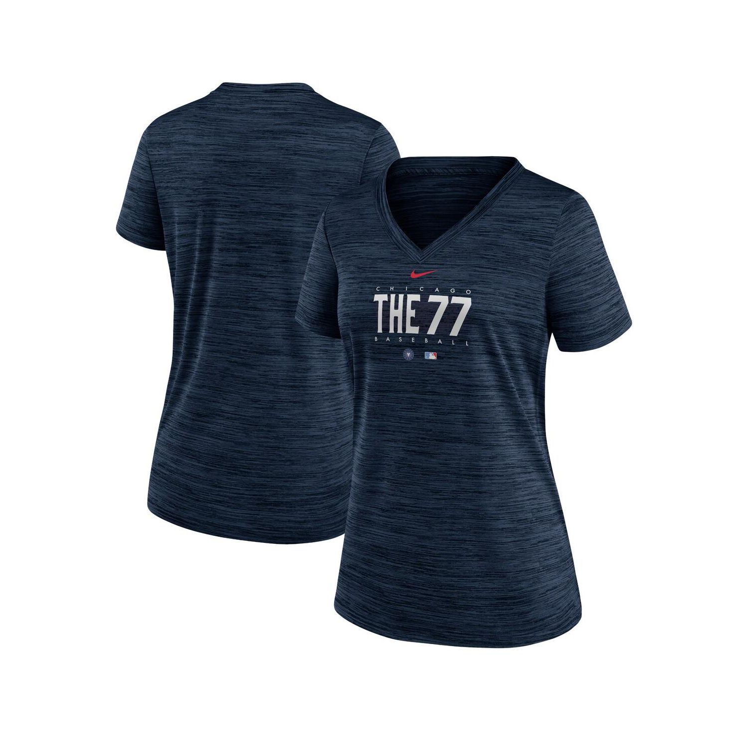 Women's Navy Chicago Cubs City Connect Velocity Practice Performance V-Neck T-shirt