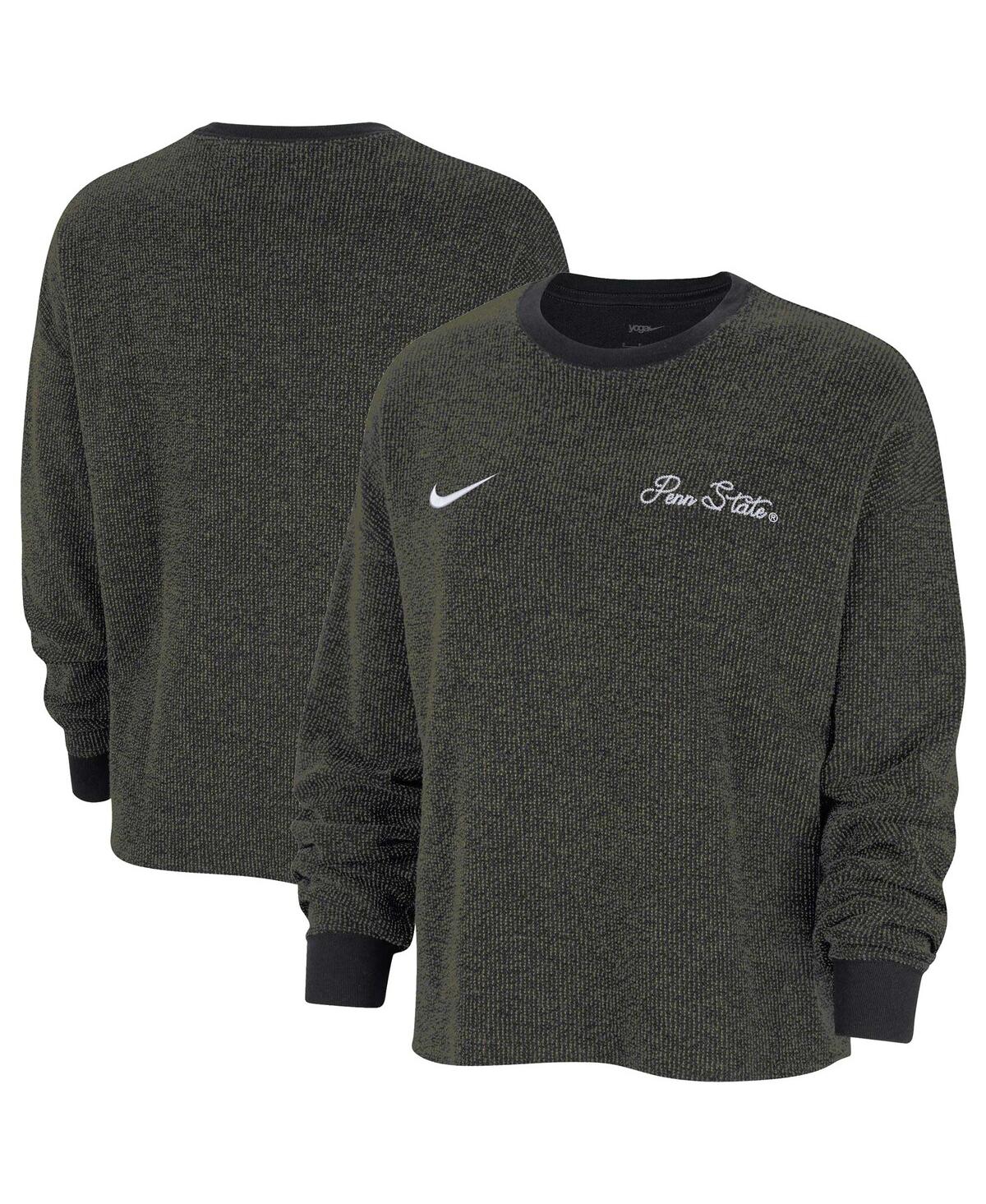Women's Nike Black Penn State Nittany Lions Yoga Script Pullover Sweatshirt - Black