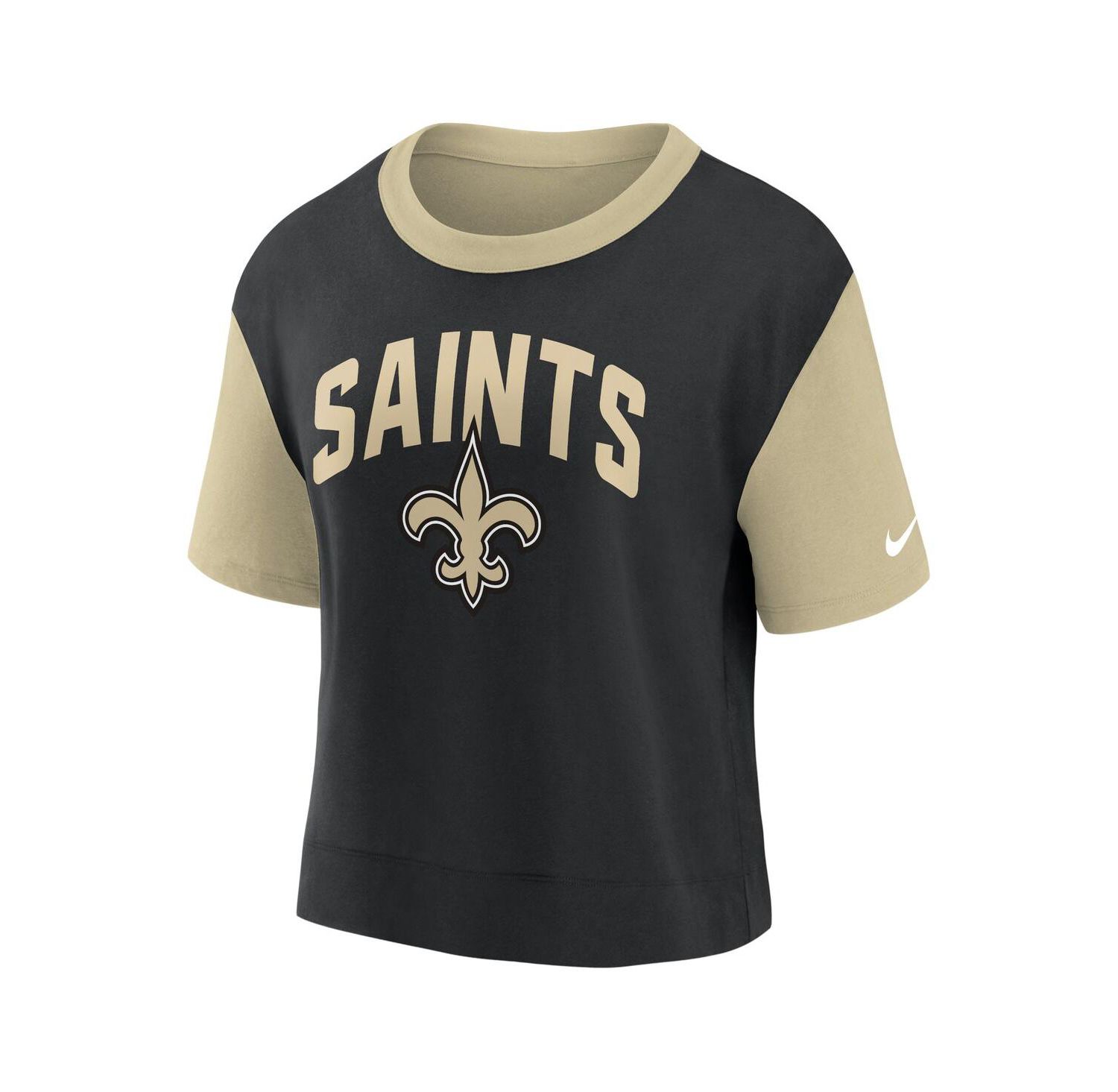 Women's Gold, Black New Orleans Saints High Hip Fashion T-shirt