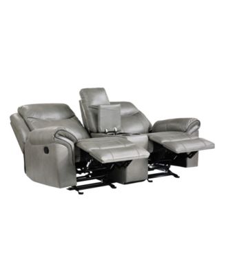White Label Calico 80" Double Glider Reclining Love Seat with Center Console, Power Outlets, Hidden Drawer and USB Ports