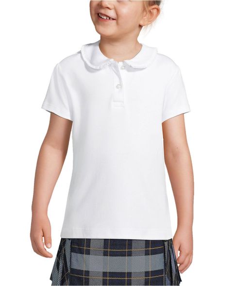 Детская рубашка Lands' End School Uniform Girls Child Short Sleeve Ruffled Peter Pan Collar Knit, цвет: Белый