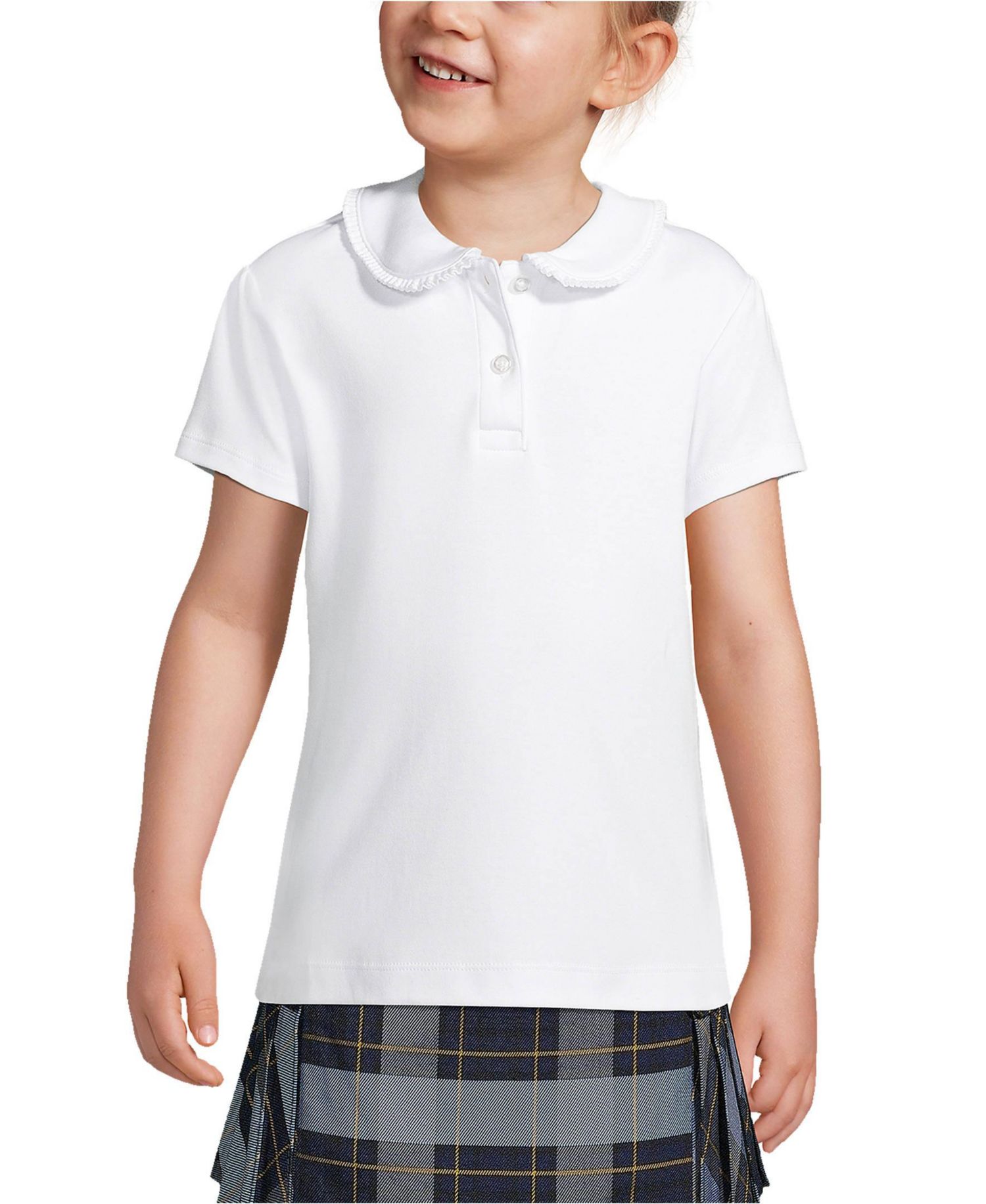 School Uniform Girls Child Short Sleeve Ruffled Peter Pan Collar Knit Shirt