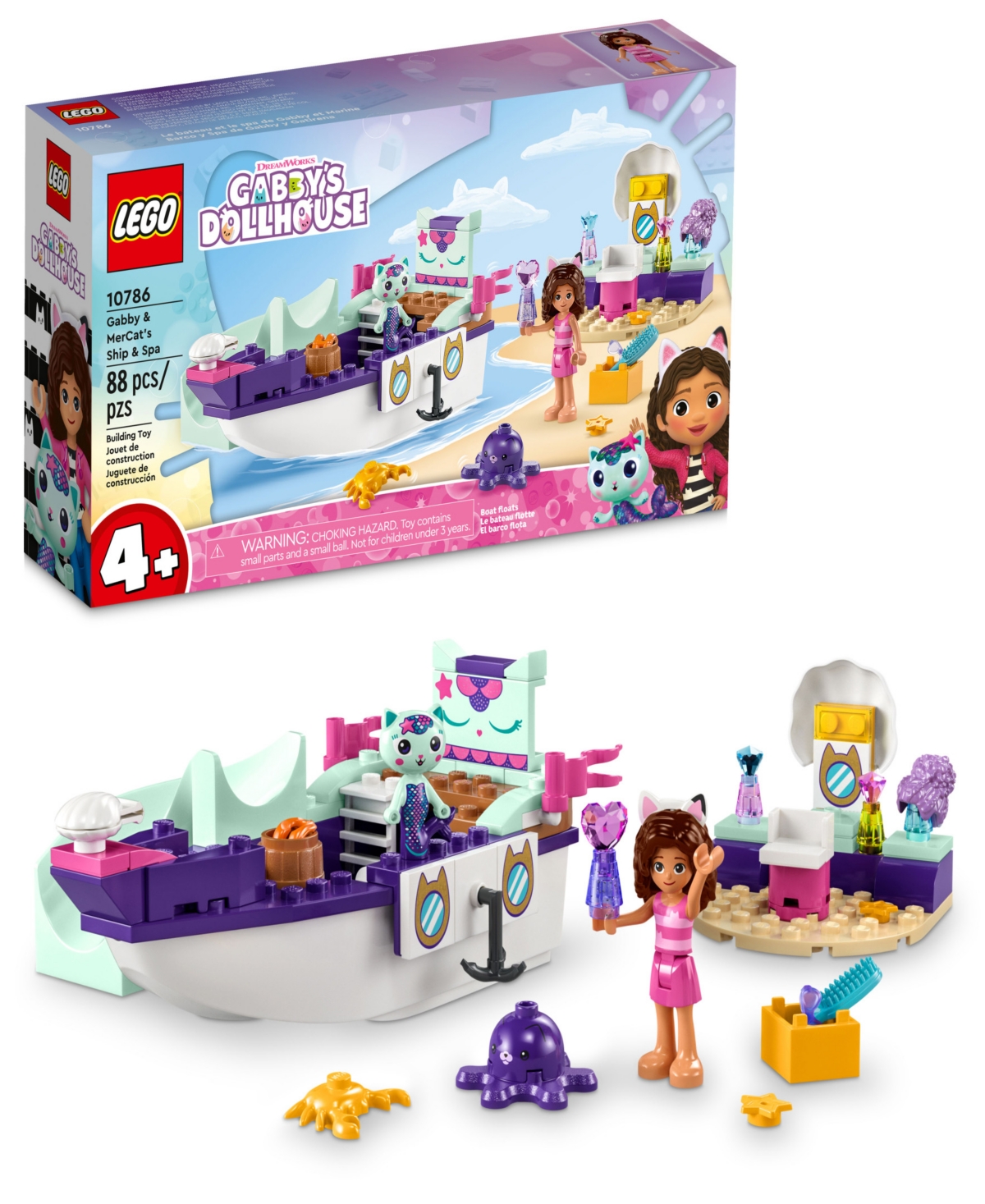 Lego Kids' Dreamworks Gabby's Dollhouse 10786 Gabby & Mercat's Ship & Spa Toy Building Set In Multicolor