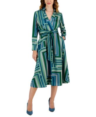 Tahari ASL - Women's Geo-Print Midi Shirtdress