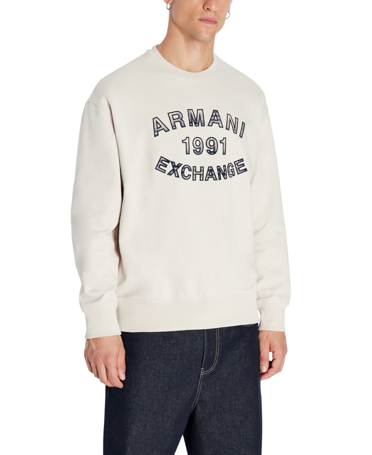 Ax Armani Exchange Men's Cotton French Terry Twill 1991 Logo Sweatshirt In Moonstruk