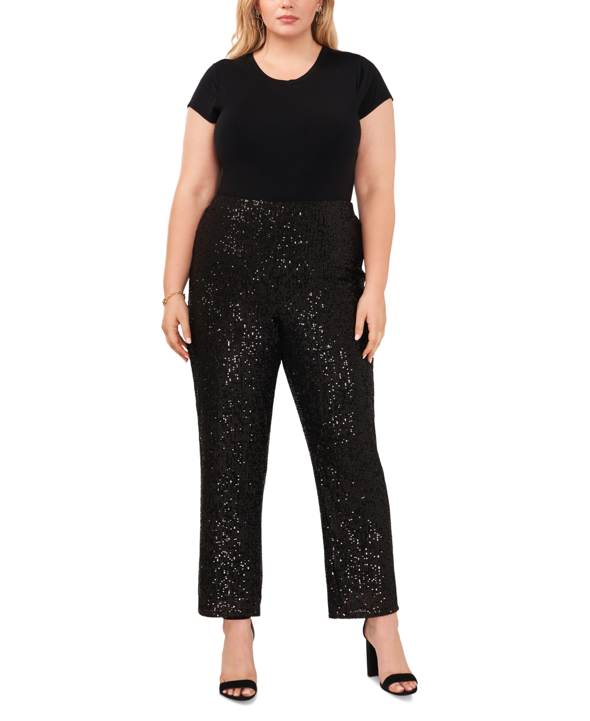 Msk Plus Size Sequined Mesh Pull-On Palazzo Pants