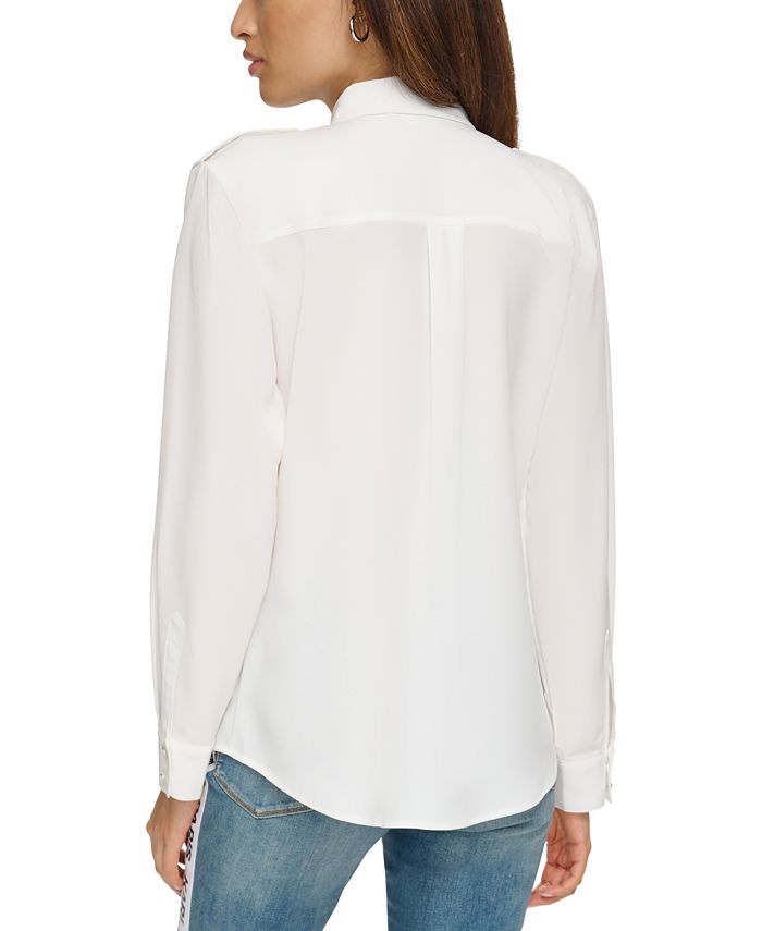 KARL LAGERFELD PARIS Women's Epaulette Button Up Shirt - Macy's