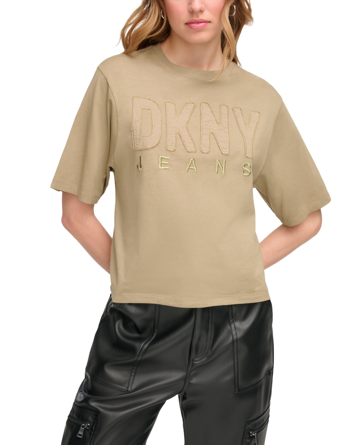 Dkny Jeans Women's Short Sleeve Monochrome Logo Applique T-shirt In Light Fatigue
