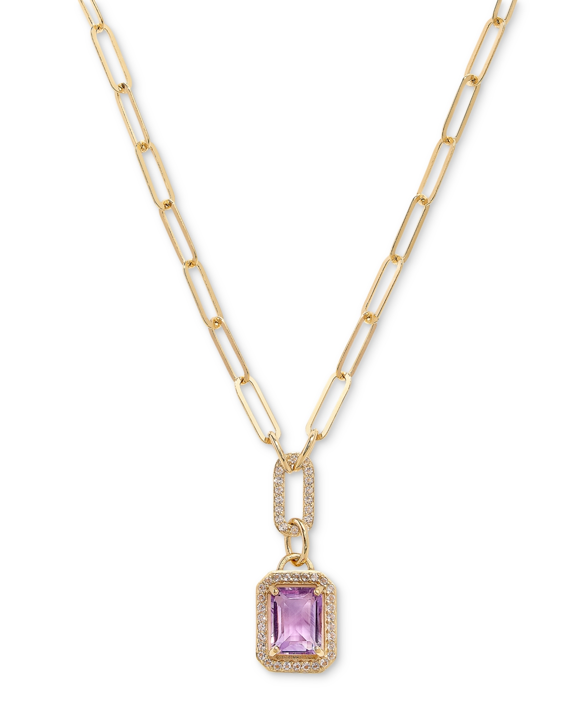 Macy's Amethyst (2-1/5 Ct. T.w.) & White Topaz (5/8 Ct. T.w.) Halo 18" Pendant Necklace In 14k Gold-plated In Amethyst