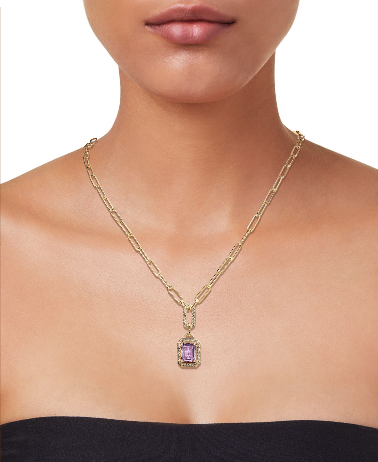 Citrine (2-1/5 ct. t.w.) & White Topaz (5/8 ct. t.w.) Framed Paperclip Link 18" Pendant Necklace in 14k Gold-Plated Sterling Silver (Also in Sky Blue Topaz, Onyx & Amethyst)