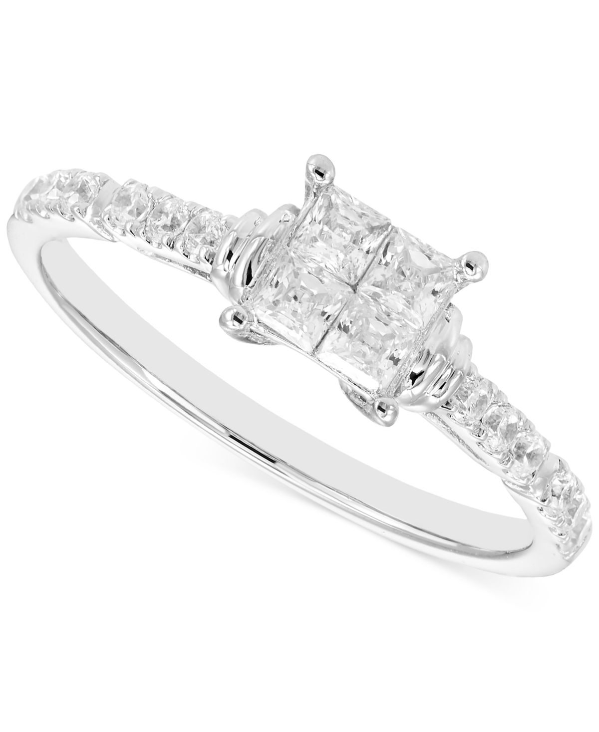 Macy's Diamond Princess Quad Cluster Engagement Ring (1/2 Ct. T.w.) In 14k White Gold