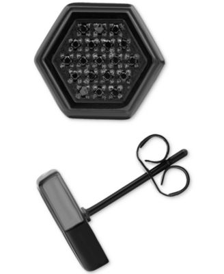 Blackjack - Men's Black Cubic Zirconia Hexagon Stud Earrings in Black Ion-Plated Stainless Steel (Also in White Cubic Zirconia)
