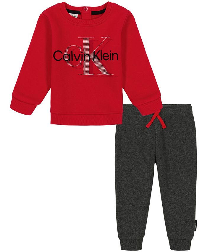 Calvin Klein Baby Boys Fleece Logo Crewneck and Drawstring Joggers, 2 ...
