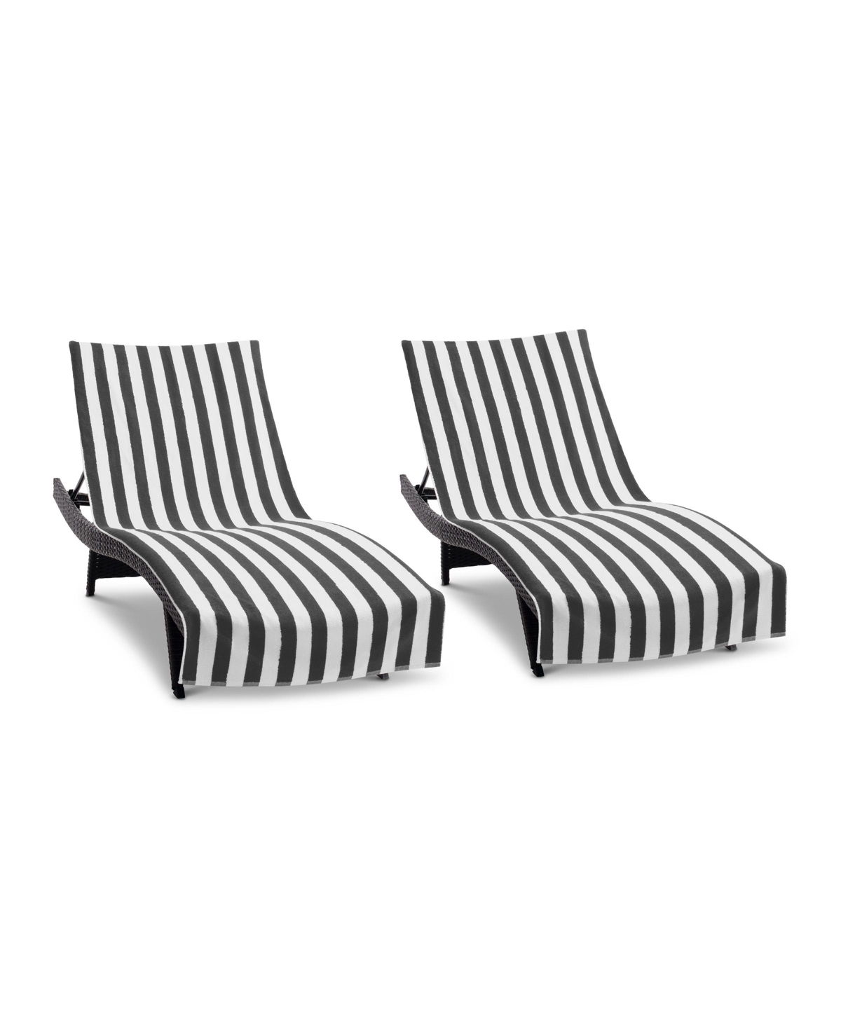 California Cabana Chaise Lounge Covers (2 Pack), Striped Color Options, 30x85 in. with 8" Fitted Pocket for Beach or Pool Chair - Black