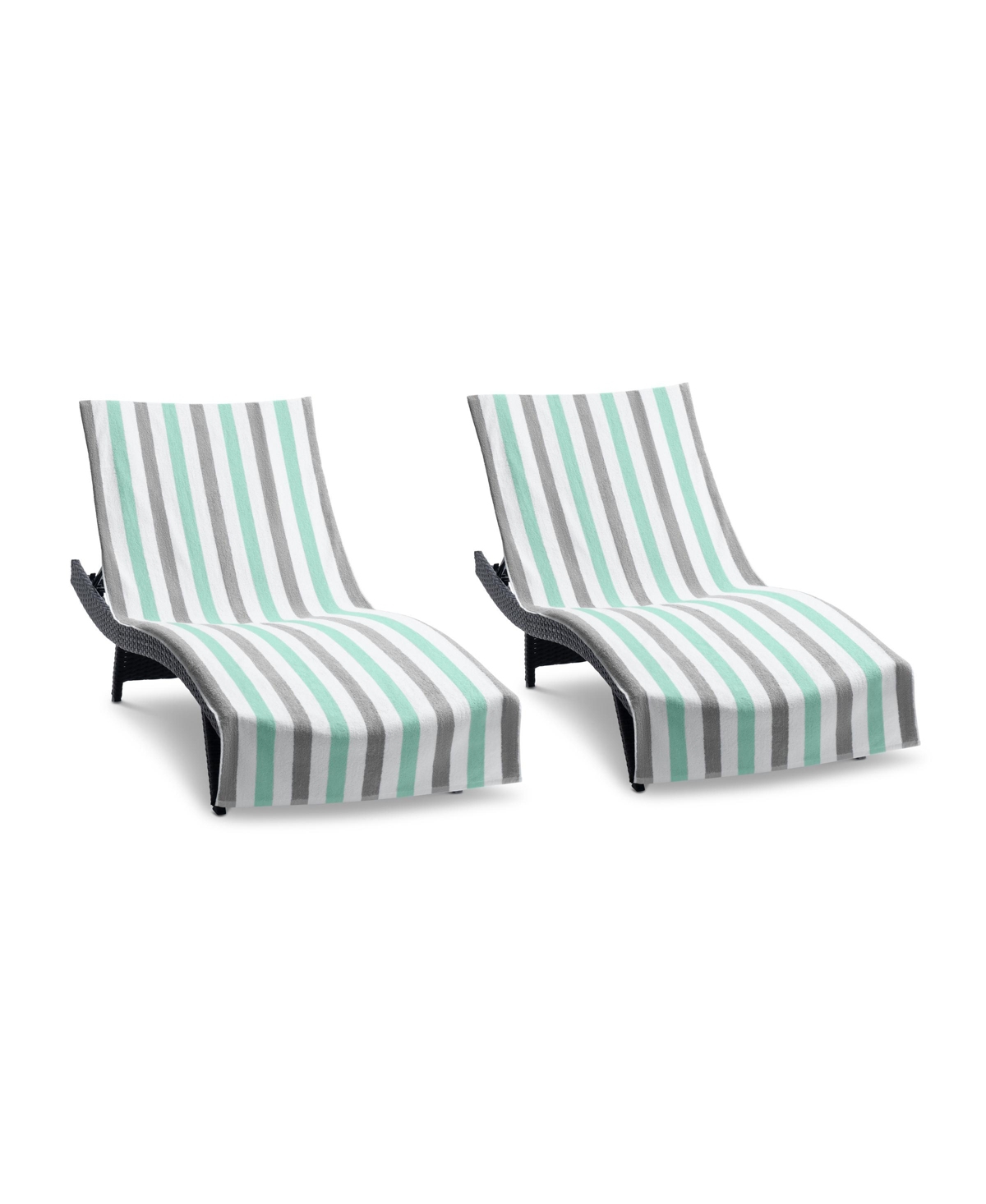 Cabo Cabana Chaise Lounge Chair Covers (2 Pack), Striped Color Options, Soft Cotton, 30x85 in. with 8" Fitted Pocked for Beach Chair -