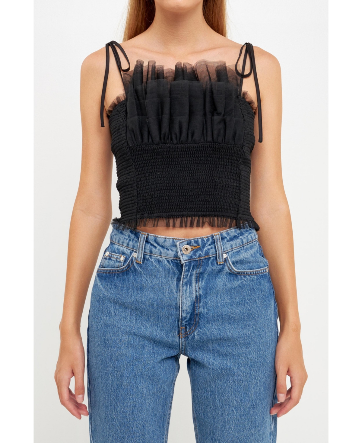 Endless Rose Women's Tulle Cropped Top In Black