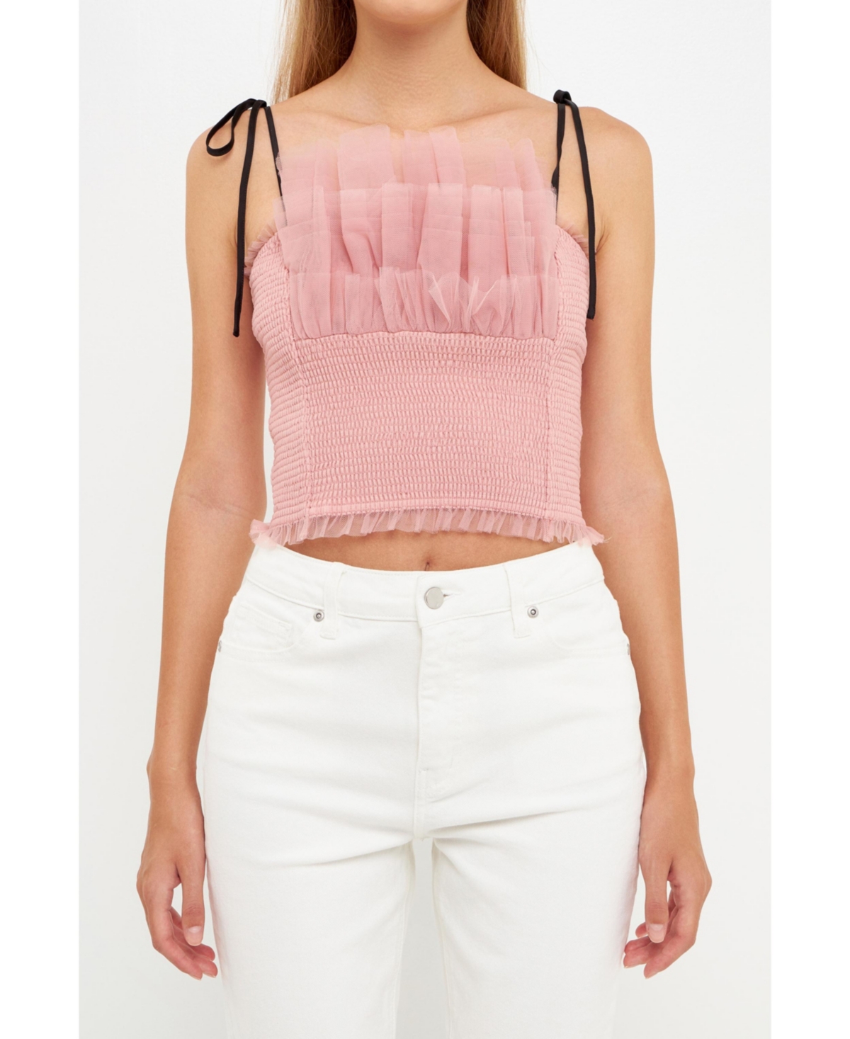 ENDLESS ROSE WOMEN'S TULLE CROPPED TOP