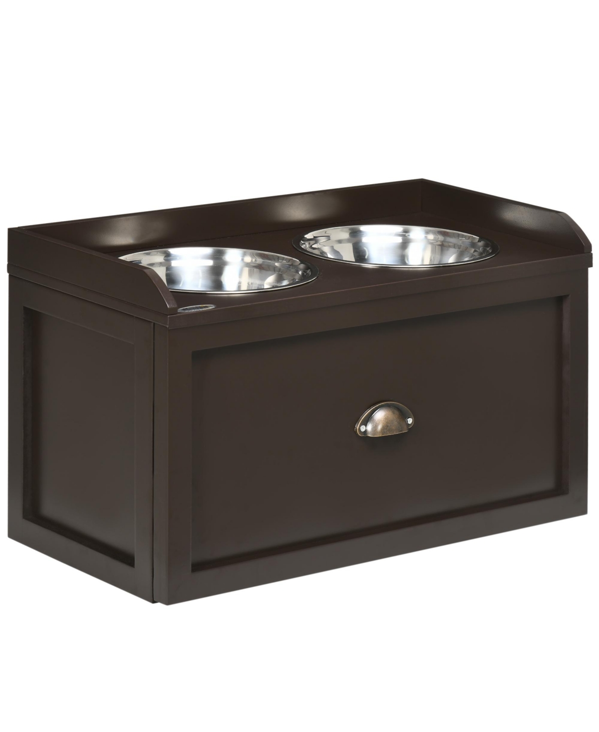 Large Elevated Dog Bowls with Storage, Raised Dog Bowl Stand, Brown - Brown