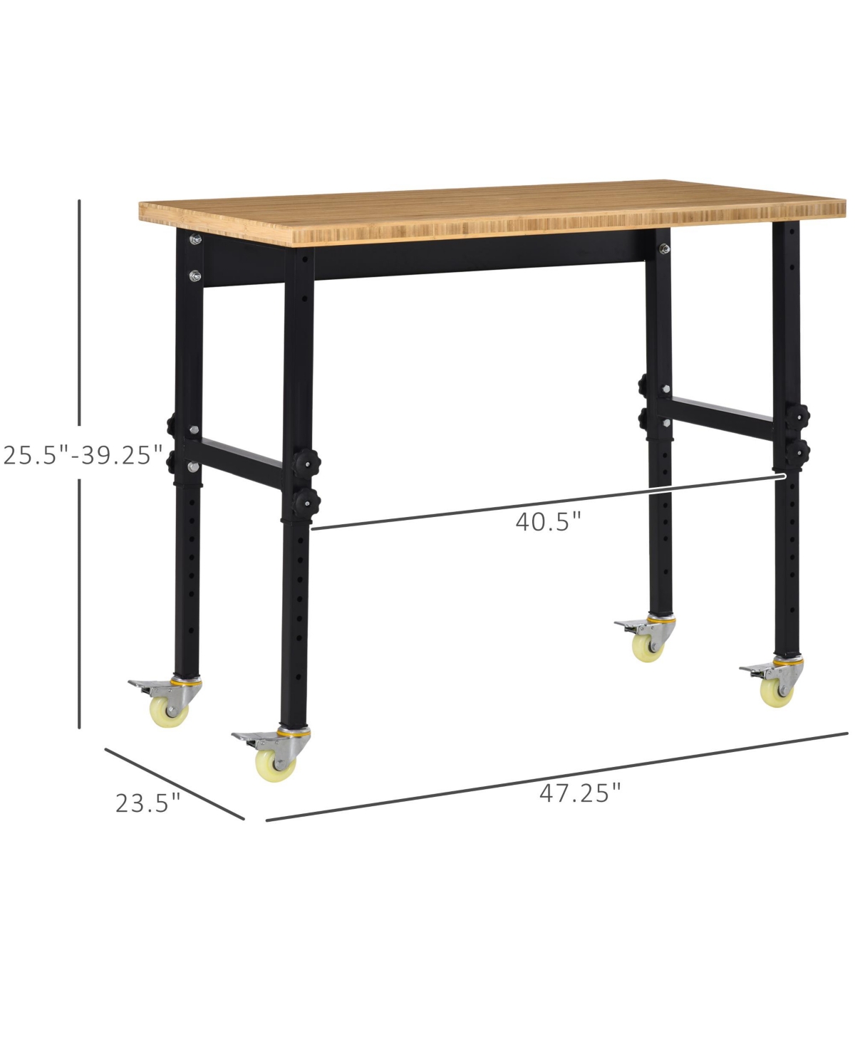 Homcom Mobile Project Workbench Station with Large Natural Bamboo Tabletop - black