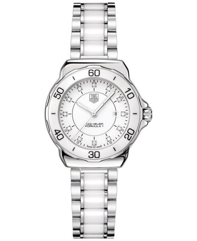 TAG Heuer Women's Swiss Formula 1 Diamond (1/10 ct. t.w.) White Ceramic and Stainless Steel Bracelet Watch 32mm WAH1315.BA0868