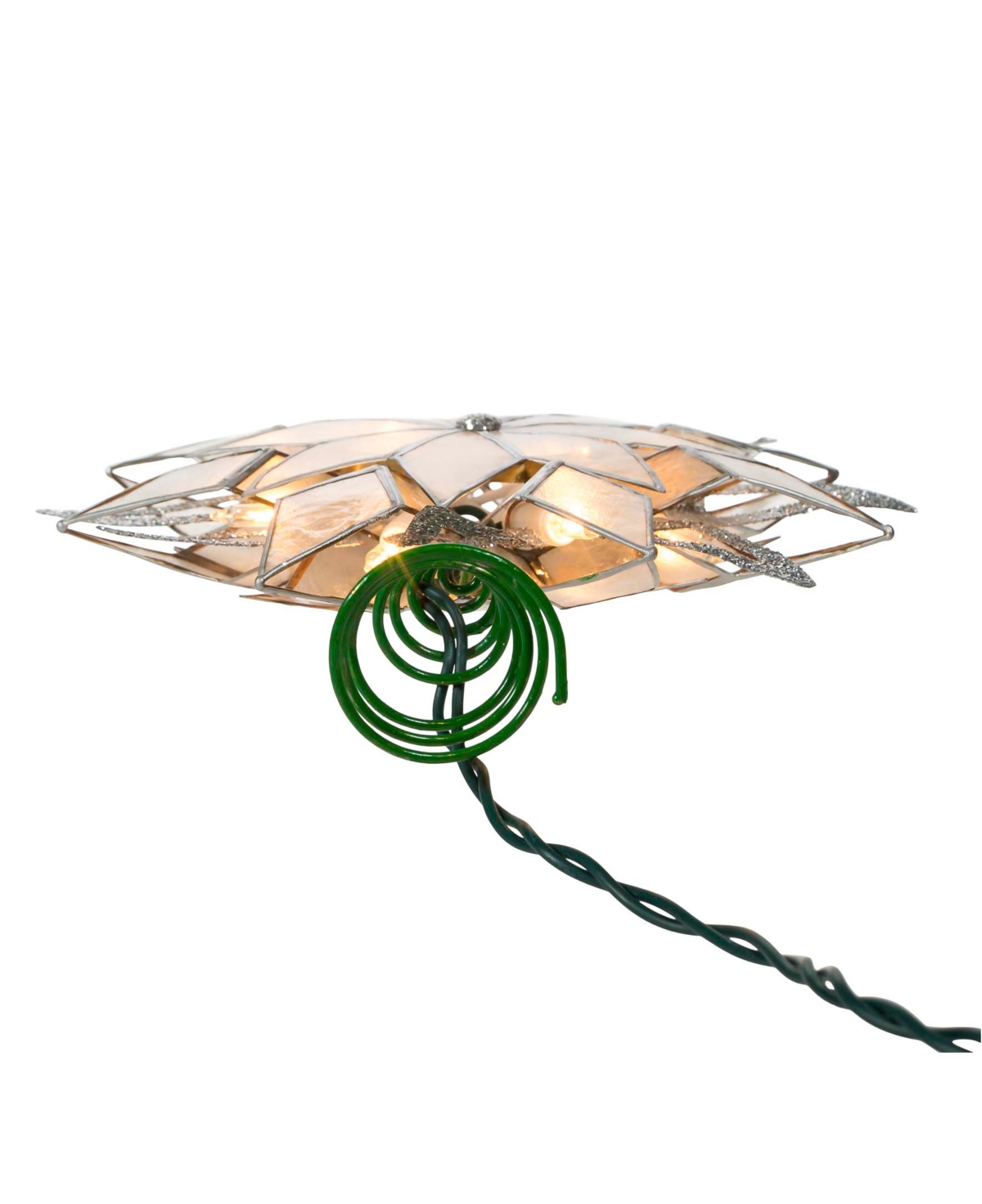Kurt Adler 10-light 8-point Glitter Capiz Star Tree Topper In Silver