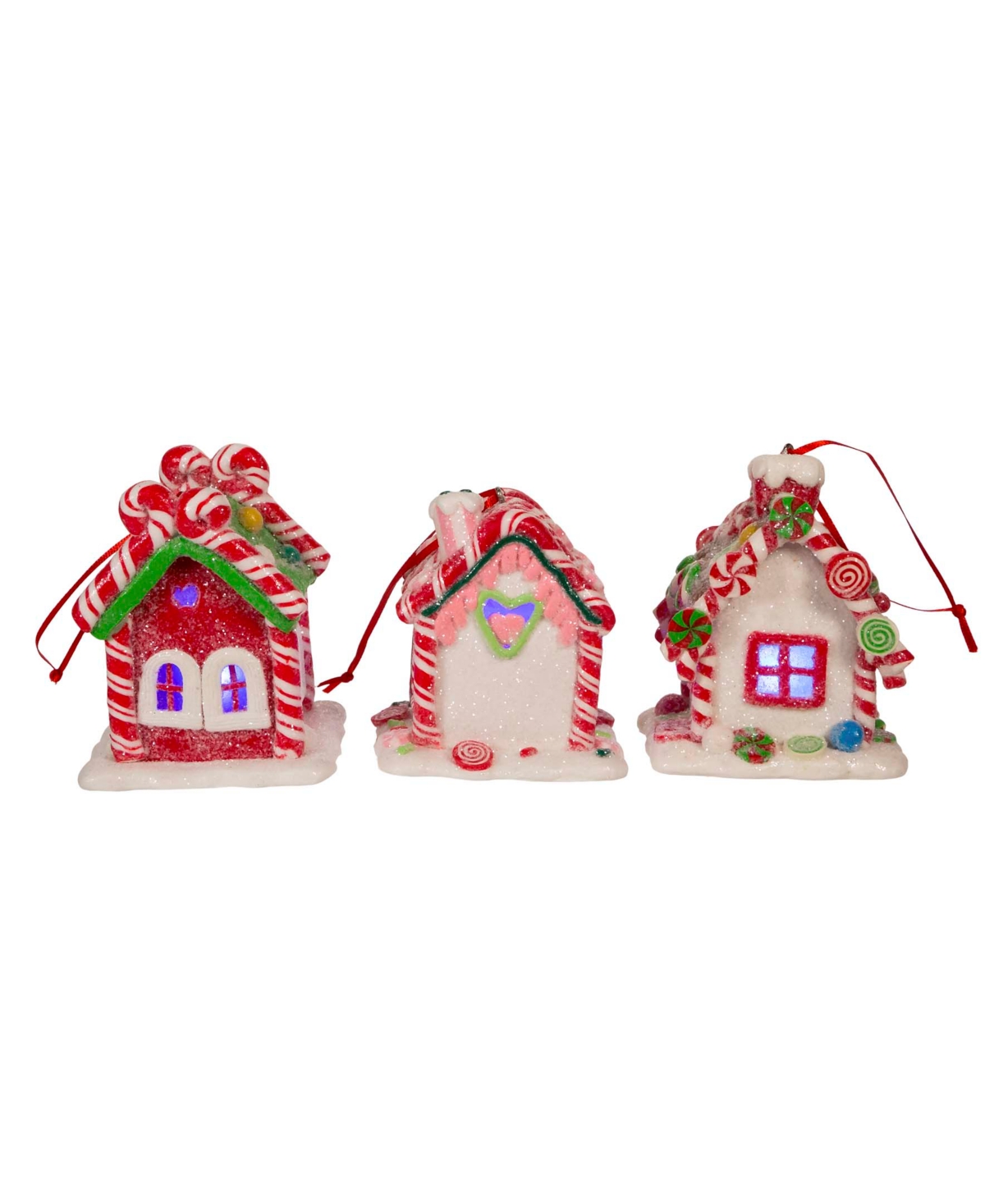Kurt Adler 3.5" Battery-operated Gingerbread Led Candy House, 3 Piece Set In Multicolored