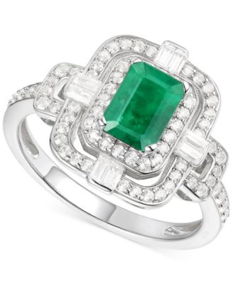 Macy's - Emerald (1 ct. t.w.) & Diamond (1/2 ct. t.w.) Statement Ring in 14k White Gold