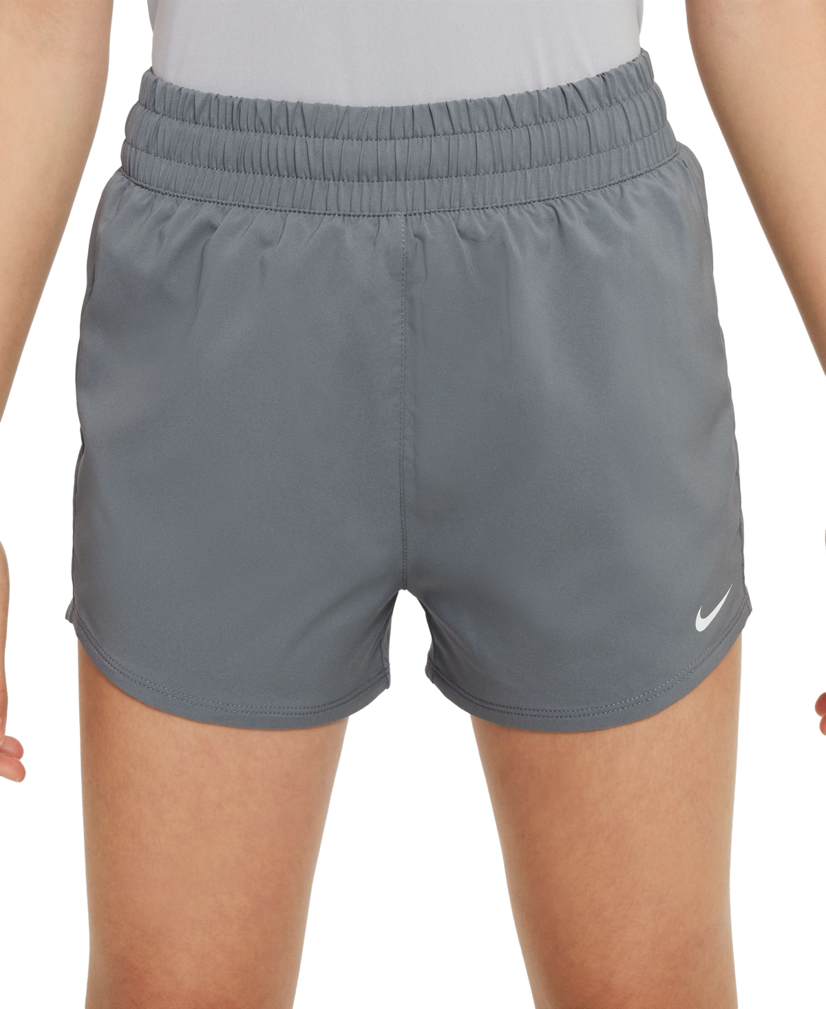 Shop Nike Big Girls One Dri-fit High-waisted Woven Training Shorts In Smoke Grey