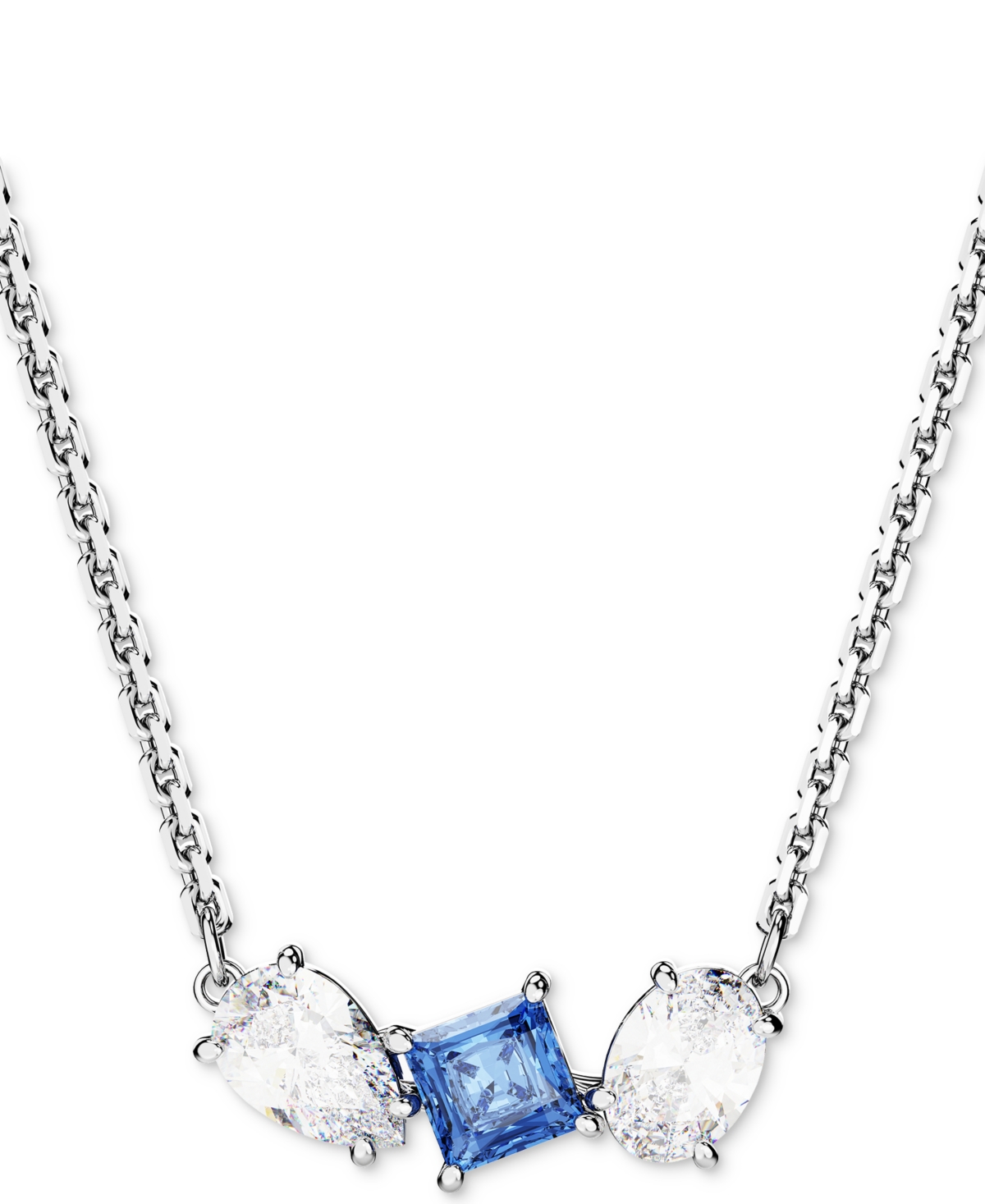Swarovski Rhodium-plated Mixed Crystal Pendant Necklace, 15" + 2-3/4" Extender In Blue
